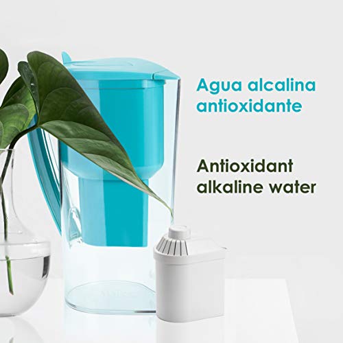 Jarra Alkanatur Drops. Alcaliniza, depura e ioniza agua. pH hasta 9,5. Libre de Bisphenol A. Duración del filtro 400L. Made in Spain.