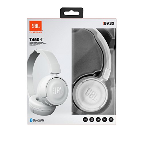 JBL T450BT - Auriculares de diadema inalámbricos con Bluetooth 4.0, sonido Pure Bass, 11 h de música continua, blanco