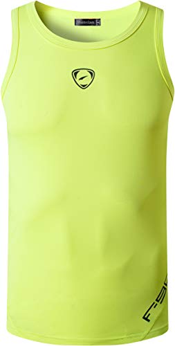 jeansian Hombres Camiseta De Tirantes Deportivas Wicking Quick Dry Vest tee Tank Top Verano Correr Training LSL3306 GreenYellow L