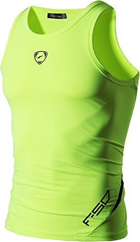 jeansian Hombres Camiseta De Tirantes Deportivas Wicking Quick Dry Vest tee Tank Top Verano Correr Training LSL3306 GreenYellow L