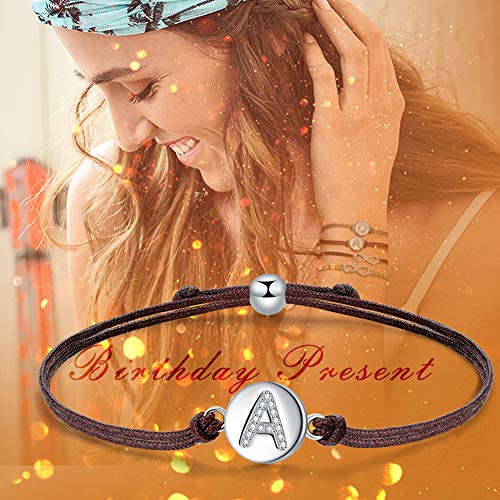 J.Endéar Pulsera Forma de Inicial A, Plata de Ley 925 Circonita Cúbica Pulseras Iniciales, Regalo de Amistad 24cm Trenzado Hecho a Mano Ajustable