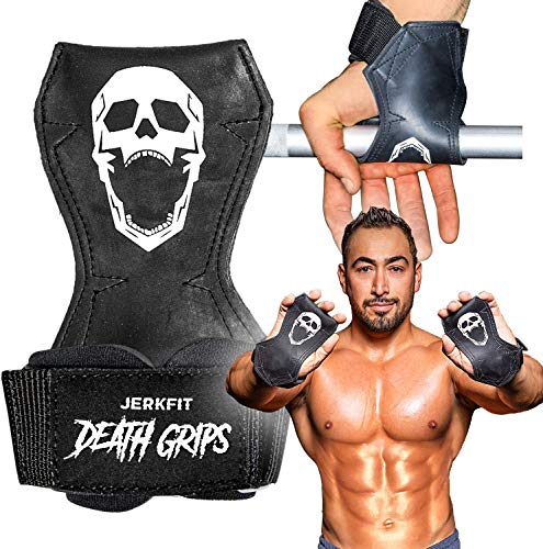 JerkFit Death Grips Ultra Premium Lifting Straps for Deadlifts, Pull Ups, Heavy Shrugs | Lifting Hand Grips with Padded Support | Palm Protection & Increased Grip for Heavy Pull Lifts. (Small)