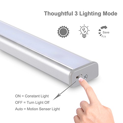 jeswell 24 LED Luz de Armario con detector de movimiento recargables, 3 Modo Luz, un 3 m magnético rayas instalar, luz nocturna para el armario o cajón, escaleras, Dormitorio, Cocina (Color Blanco)