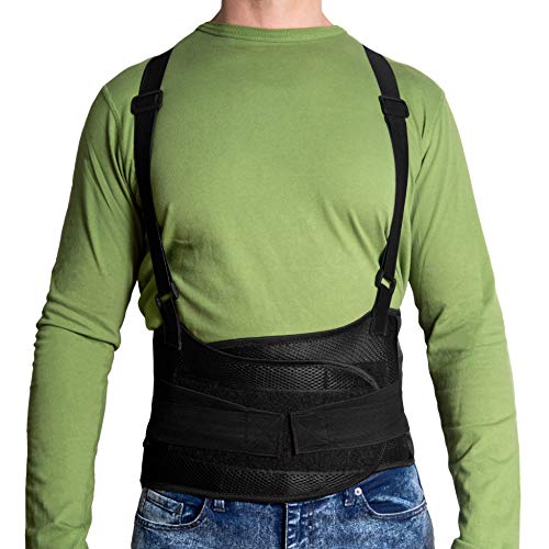 JeVx Faja Lumbar para la Espalda REFORZADA DOBLE CIERRE Y TIRANTES - Talla L para Hombre Cinturon Elastico Reforzado para Trabajo y Deporte Corrector de Postura Ajustable Abdominal Dolor Compresora