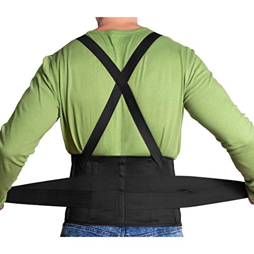 JeVx Faja Lumbar para la Espalda REFORZADA DOBLE CIERRE Y TIRANTES - Talla L para Hombre Cinturon Elastico Reforzado para Trabajo y Deporte Corrector de Postura Ajustable Abdominal Dolor Compresora