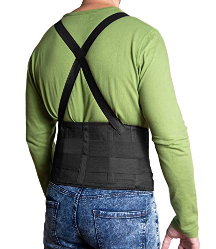 JeVx Faja Lumbar para la Espalda REFORZADA DOBLE CIERRE Y TIRANTES - Talla L para Hombre Cinturon Elastico Reforzado para Trabajo y Deporte Corrector de Postura Ajustable Abdominal Dolor Compresora