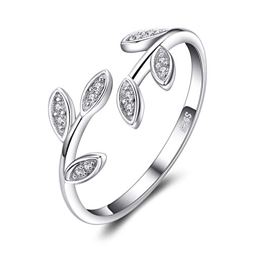 JewelryPalace Hoja de olivo Zirconia cúbica Anillo abierto ajustable Plata de ley 925