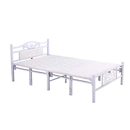 JIA Xing Cama Plegable Doble Cama Plegable Simple Cama Individual Casa Doble Cama de Madera Maciza Alquiler de Cama Cama de Hierro Forjado Cama Simple Portátil Cama Plegable