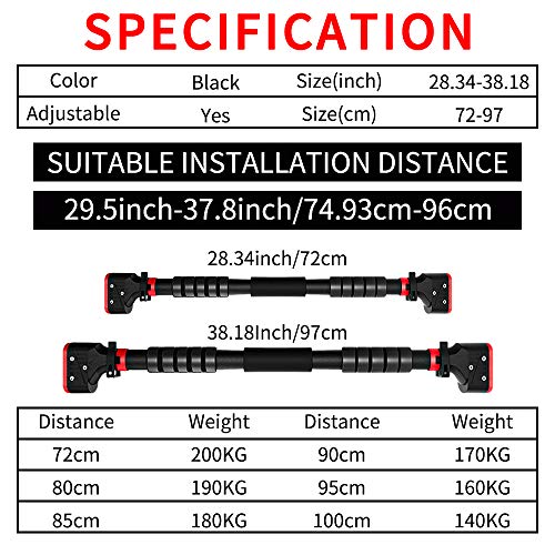 JIALD Barra de dominadas Ajustable, Hogar dominadas Barras Horizontales Barra de Entrenamiento Ajustable con Dominadas Barra sin Tornillos con una Capacidad de Carga de hasta 330 LB