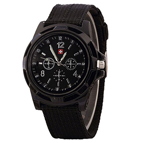 JiaMeng Moda Reloj de Pulsera de Cuarzo de Estilo Militar Reloje Hombres Blue Ray de Cristal Cuarzo analógico Reloj de Aleación Analógica (Negro)