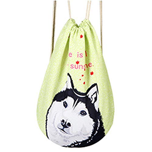 Jianjianbing Bolso Verde con Estilo Patrón de Cachorro Mochila con cordón de tracción Poliéster Neutral Neutral Mochila Bolsa Bolsillo de Yoga Transpirable de Bolsillo Adecuado for Compras de fitne