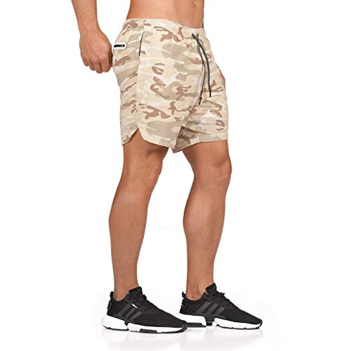 JIANYE Pantalón Corto para Hombre,Pantalones Cortos Deportivos para Correr 2 en 1 para Hombres Secado rápido Transpirable con Forro de Bolsillo Incorporado Albaricoque L