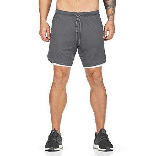 JIANYE Pantalón Corto para Hombre,Pantalones Cortos Deportivos para Correr 2 en 1 para Hombres Secado rápido Transpirable con Forro de Bolsillo Incorporado Gris L