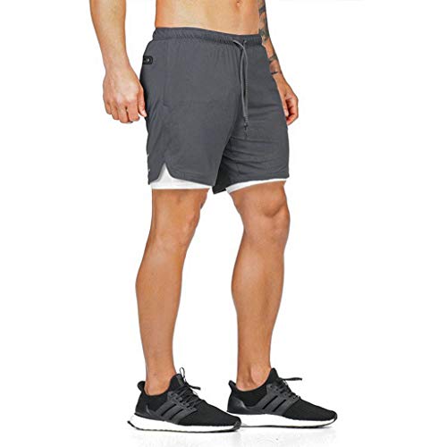 JIANYE Pantalón Corto para Hombre,Pantalones Cortos Deportivos para Correr 2 en 1 para Hombres Secado rápido Transpirable con Forro de Bolsillo Incorporado Gris L