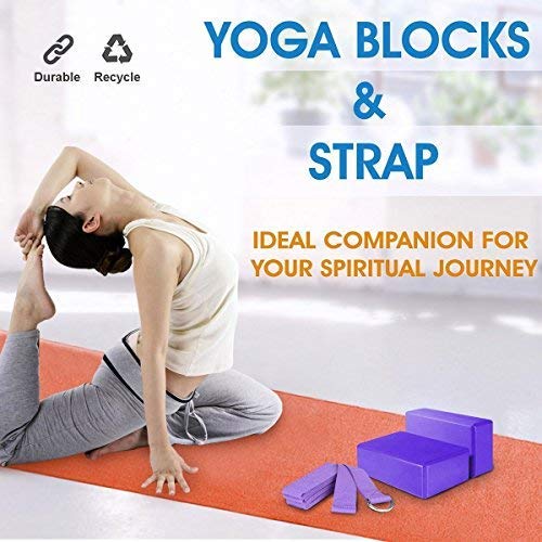 JIM'S STORE Bloque de Espuma+Correa,Bloque de Yoga Ejercico EVA de Alta Densidad para Mejorar Fuerza y Flexibilidad Yoga Pilates Amantes(Morado)