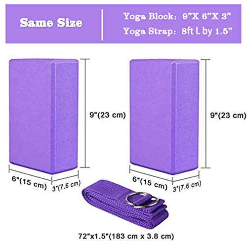 JIM'S STORE Bloque de Espuma+Correa,Bloque de Yoga Ejercico EVA de Alta Densidad para Mejorar Fuerza y Flexibilidad Yoga Pilates Amantes(Morado)