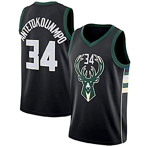 JINHAO Camiseta de Baloncesto para Hombre NBA Milwaukee Bucks #34 Giannis Antetokounmpo Camiseta de Baloncesto Swingman de Malla (Negro, XXL)