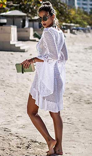 Jinsha Vestido de Playa - Mujer Pareos y Camisola de Playa Sexy Cover up, Talla unica, Blanco