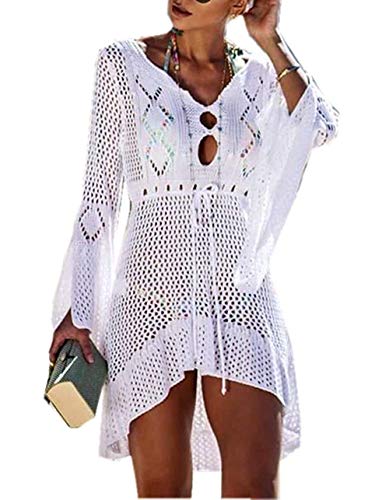 Jinsha Vestido de Playa - Mujer Pareos y Camisola de Playa Sexy Cover up, Talla unica, Blanco