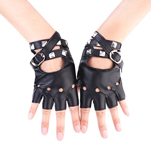 JISEN - Guantes de piel sintética para mujer - Negro - Talla única