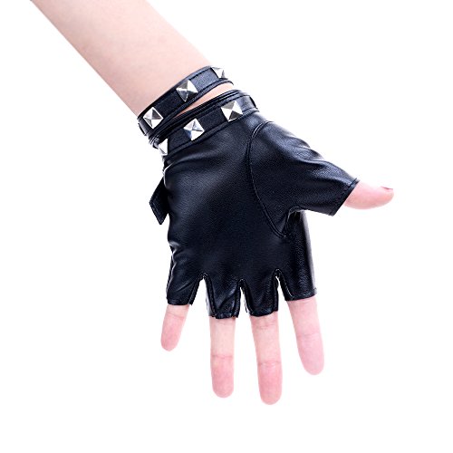 JISEN - Guantes de piel sintética para mujer - Negro - Talla única