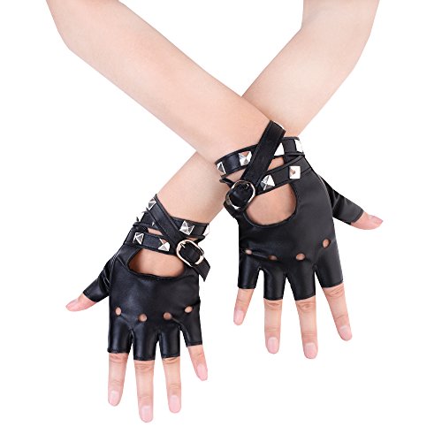 JISEN - Guantes de piel sintética para mujer - Negro - Talla única