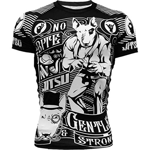 Jitsu Gentle & Strong Rash Guard Men's Camisa de Compresión Hombre MMA BJJ Fitness Artes Marciales Boxeo Grappling No Gi