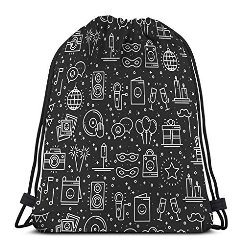 Jiuerlius3 Drawstring Bundle Bag Sport Travelling Knapsack For Everyone Party Celebration Birthday Holidays Event Carnival Festive Party Decor Elements Thin Icons Funny