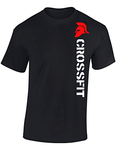 JLB Print Crossfit Spartan Helmet Aficionado Los Deportes Gimnasio Camiseta Ajuste Regular Primera Calidad para Hombres Adolescentes - Negro/Medio