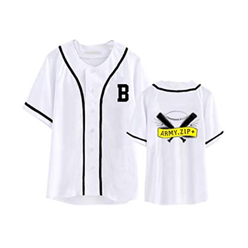 JLTPH Unisexo BTS Camiseta de Baseball KPOP BTS T Shirt Bangtan Boys Jung Kook Suga Jimin Jin J-Hope V Botón Delantero Béisbol Jersey Camiseta Camisetas Hip Pop Tops