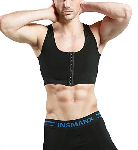 Jolie Hombres Escultor De Cuerpo Corsé Vest Hide Gynecomastia Moobs Adelgazamiento del Pecho Ropa Interior Respirable,Black,XXL