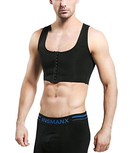 Jolie Hombres Escultor De Cuerpo Corsé Vest Hide Gynecomastia Moobs Adelgazamiento del Pecho Ropa Interior Respirable,Black,XXL