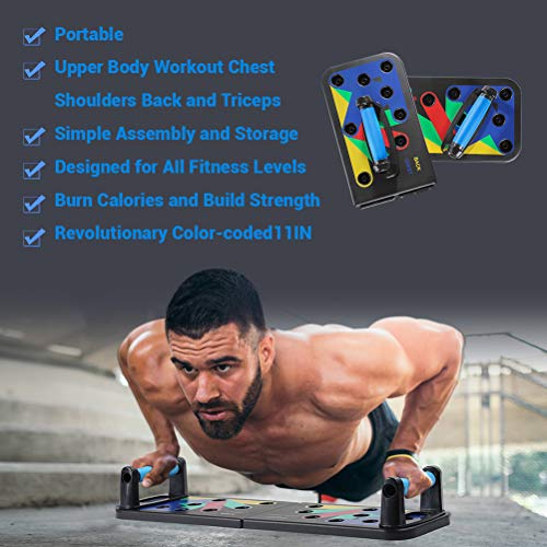 Jourbon 9 en 1 Plegable Push Up Rack Board con empuñadura para Entrenamiento Muscular, Forma efectiva, Sistema Plegable Push-Up, Multifuncional Push Up System Gym Grizzly Brett liegestuetz