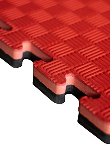 JOWY Lote 4 Unidades Estructura Tatami Puzzle con más Densidad para Gimnasio Artes Marciales Judo | Suelo Tatami Profesional 25mm Color Rojo y Negro Reversible