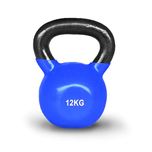 JOWY Pesa Rusa 12kg Ideal para Entranamiento Musculación | Kettlebell 12kg Revestimiento de Vinilo Azul