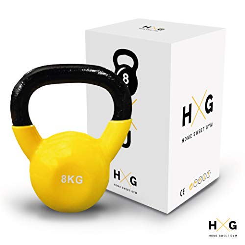 JOWY Pesa Rusa 8kg Ideal para Entranamiento Musculación | Kettlebell 8kg Revestimiento de Vinilo Amarillo