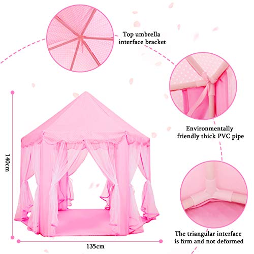 joylink Juego de Castillo, Princesa Interior Tiendas Tienda de Juego para niños al Aire Libre Portable Gran Playhouse con pequeñas Luces de Estrellas, 53 '' x 55 '' (DxH) (Rosado 2)