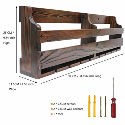 JRLinco Estante de Vino de Madera, Estante de exhibición de Vidrio de Vino y Botella de Vino, montado en la Pared, 8 Botellas 8 Soporte de Vidrio de Tallo Largo (Color Nogal carbón, 8 Botellas=80 cm)