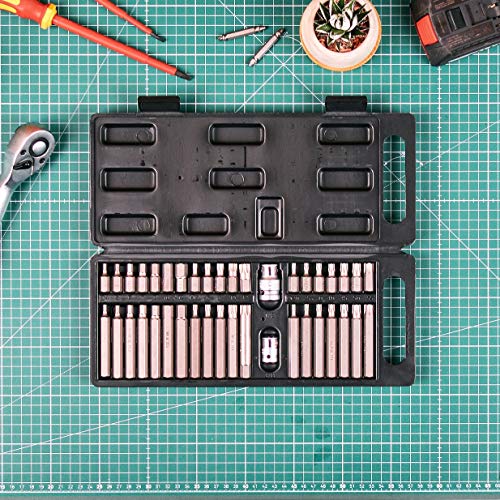 Juego 40 de llaves de impacto con llaves extralargas con Portapuntas de 1/2" y 3/8" de WIESEMANN 1893 | Puntas Torx T20-T55, hexagonales (4-12 mm) XZN y puntas especiales largas I 80034