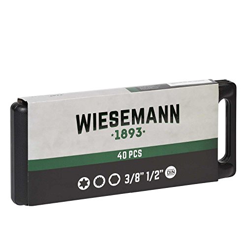 Juego 40 de llaves de impacto con llaves extralargas con Portapuntas de 1/2" y 3/8" de WIESEMANN 1893 | Puntas Torx T20-T55, hexagonales (4-12 mm) XZN y puntas especiales largas I 80034