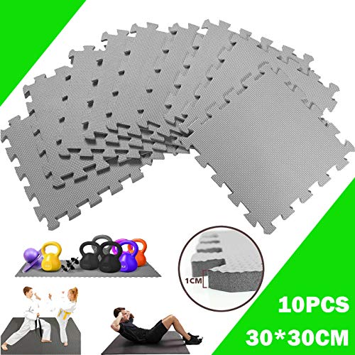 Juego de 10 alfombrillas protectoras para rompecabezas, 30 x 30 x 1 cm, alfombrillas de protección para el suelo, esterillas de fitness para deportes, gimnasio, equipos de fitness y juegos infantiles