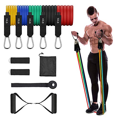 Juego de 11 Bandas de Resistencia para Entrenamiento,Kit de Gym para Ejercicio Físico,Yoga,Pilates Abdominales,Fitness,Gimnasio en casa para Hombres y Mujeres,Incluye Bolsa de Transporte (Multicolor)