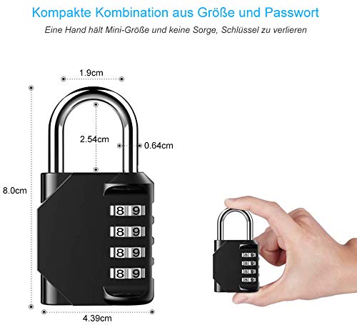 Juego de 2 candados combinados, 4 dígitos, antioxidante, resistente a la intemperie, ideal para la escuela, el gimnasio, armarios, herramientas, etc., Negro