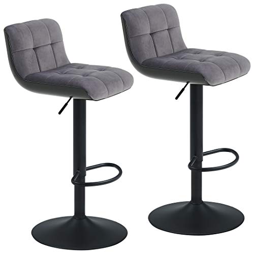 Juego de 2 taburetes de Bar plástico + Cuero sintético Ajuste de Altura diseño único seleccion de Color Duhome 205, Color:Gris Oscuro, Material:Terciopelo