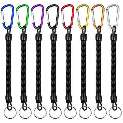 Juego de 8 Cuerda de Pesca espiral de cuerda de pesca con mosquetón, cable de seguridad elástico Alambre Cordones de acero Pesca para aparejos de pesca, pesca, remo, herramienta para peces, kayak