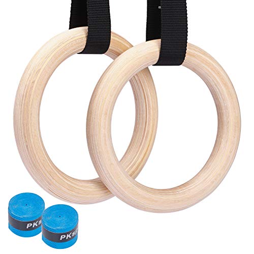 Juego de anillos de madera olímpica para gimnasia y fitness, juego de anillos de madera para gimnasia atlética antideslizante, para dominadas musculares con 2 correas ajustables, anillos de fitness