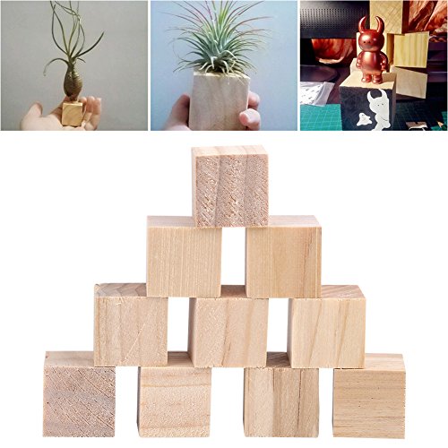 Juego de bloques de madera, cubos de madera cuadrados naturales sin terminar DIY artesanías de madera hechas a mano artesanías accesorios decorativos para niños rompecabezas haciendo(10mm（50Pcs）)