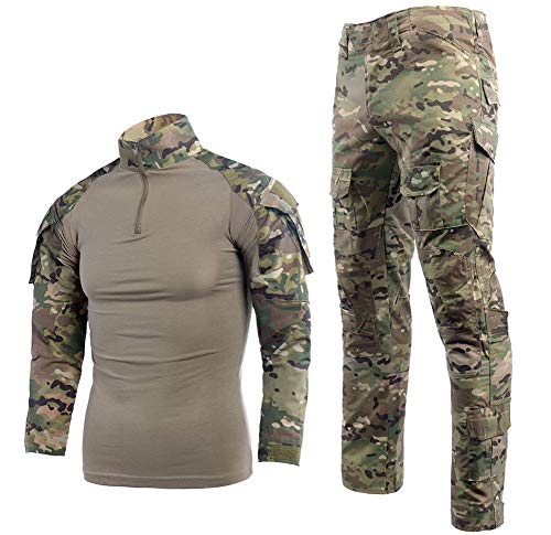 Juego de camiseta y pantalones tácticos de combate para hombre, manga larga, de ripstop, uniforme militar de caza multicam, Comando Supremo de Submarinos y Bosques, para Airsoft