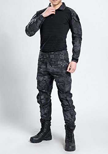 Juego de chaqueta y pantalones comando, diseño de camuflaje y estilo uniforme militar, color Black Python Camouflage, tamaño X-Large