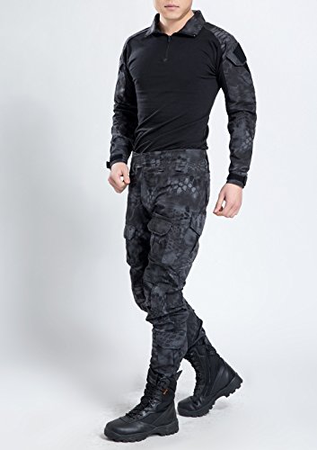 Juego de chaqueta y pantalones comando, diseño de camuflaje y estilo uniforme militar, color Black Python Camouflage, tamaño X-Large